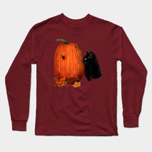 Black cat and Pumpkin Long Sleeve T-Shirt